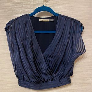 Alice and Olivia Navy Stripe Cropped Blouse S/P